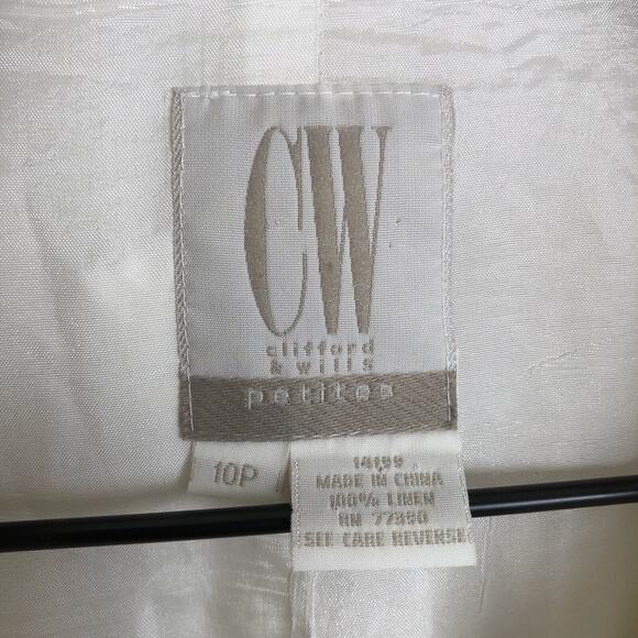 CW‎ CLIFFORD & WILLS Petites 100% Linen Jacket Sz 10P White Academia Office - Picture 3 of 15